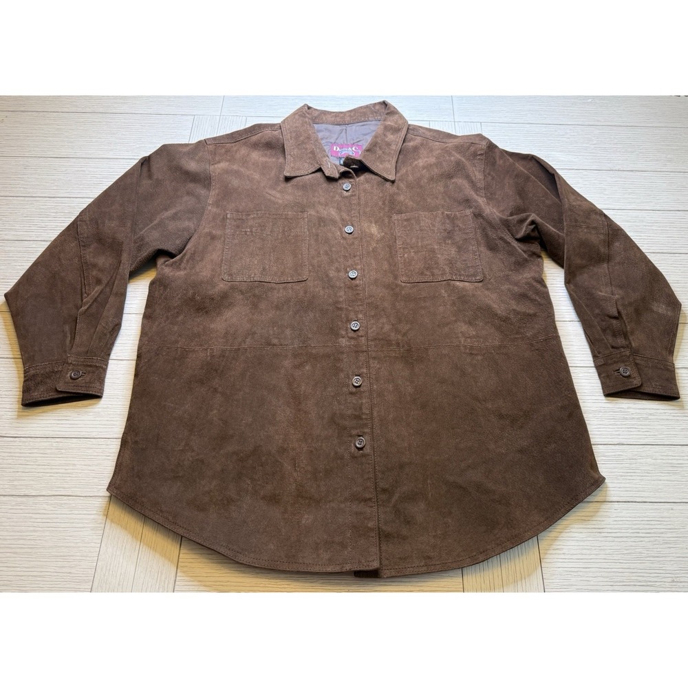 DENIM & CO. FULL SUEDE BROWN JACKET Shacket Button Up Fully Lined Womens Sz 1X